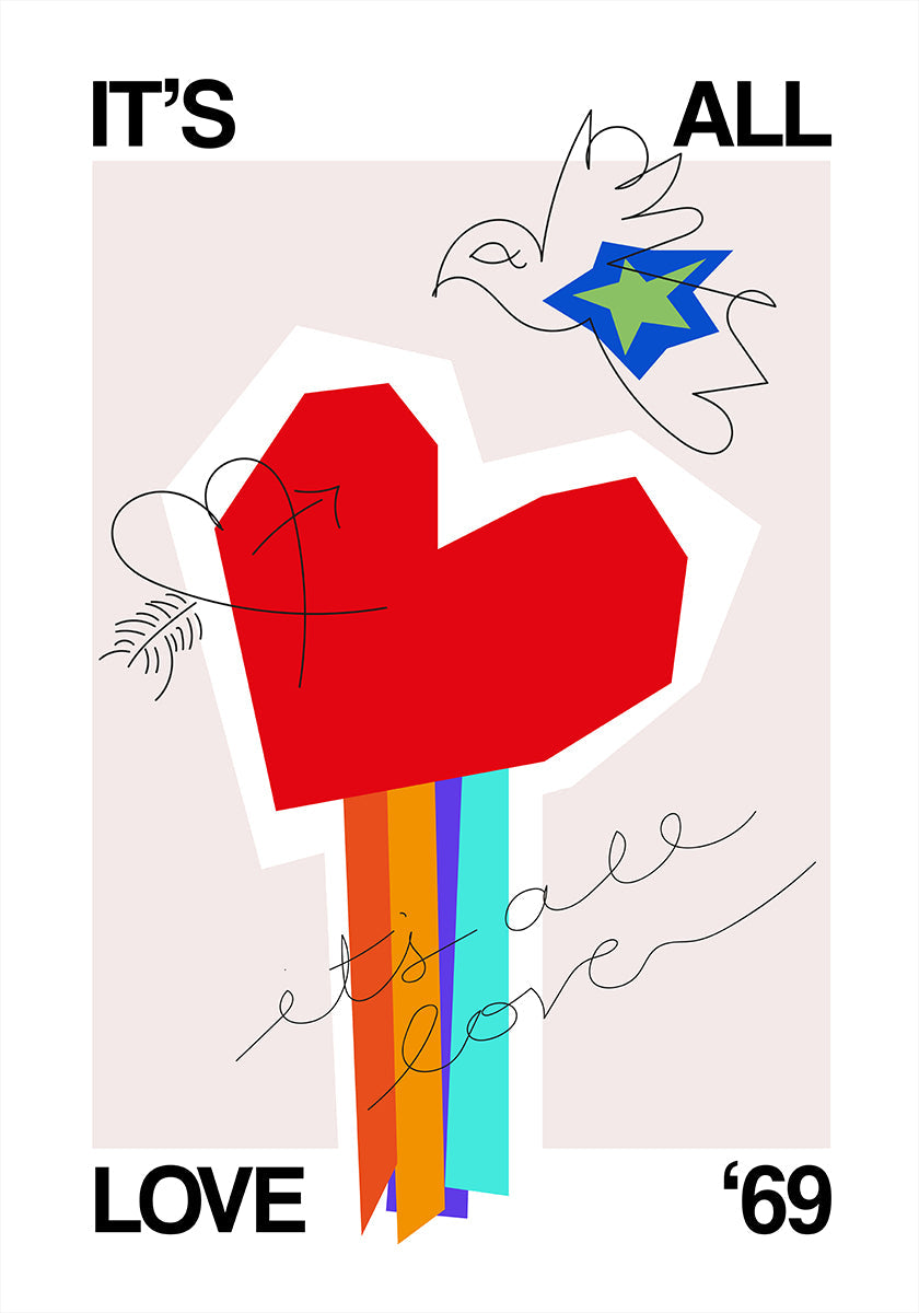 It's All Love '69 Heart Greige Plakat - Posterbox