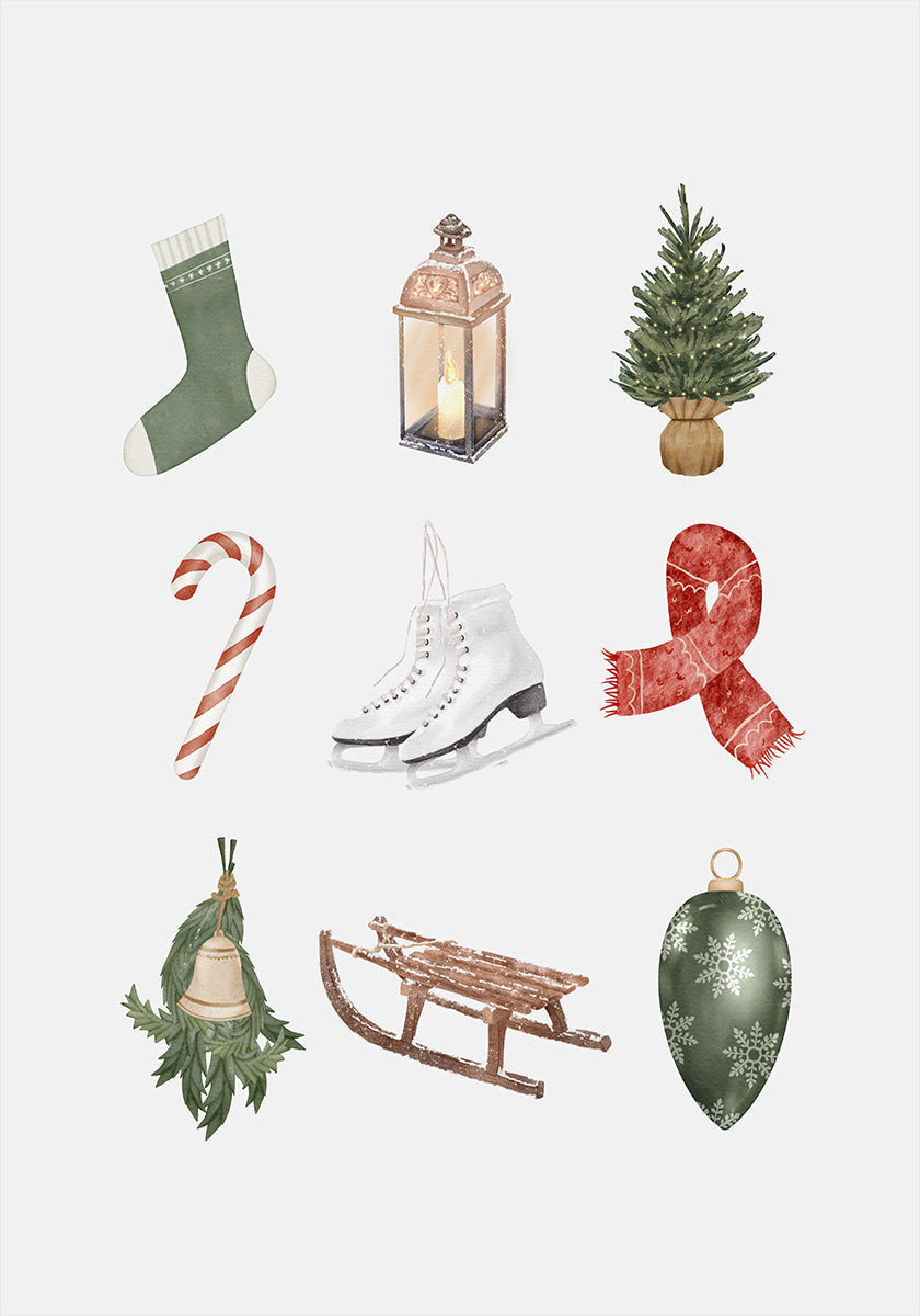 Nine Cute Christmas Items Plakat - Posterbox