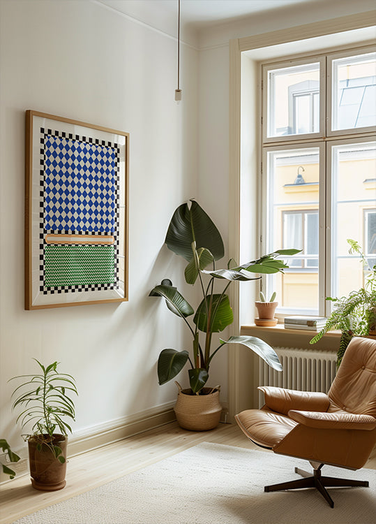 Geometric Pattern With Blue And White Diamonds Plakat - Posterbox