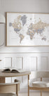 Watercolor world map with cities, Gouri Plakat - Posterbox
