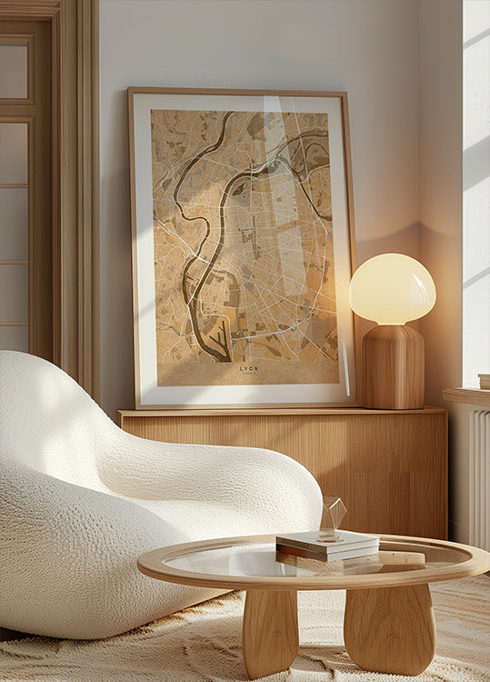 Sepia vintage map of Lyon France Plakat - Posterbox