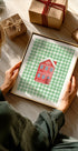 Cute Red Christmas House On Green Checks Plakat - Posterbox