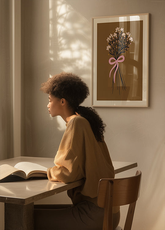 Floral Bouquet With Bow - burnt orange and pink - Posterbox