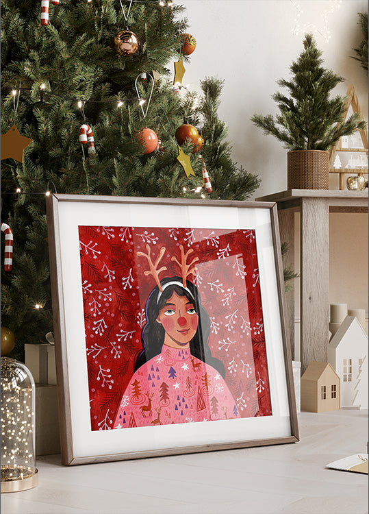 Modern abstract Christmas portrait woman Plakat - Posterbox