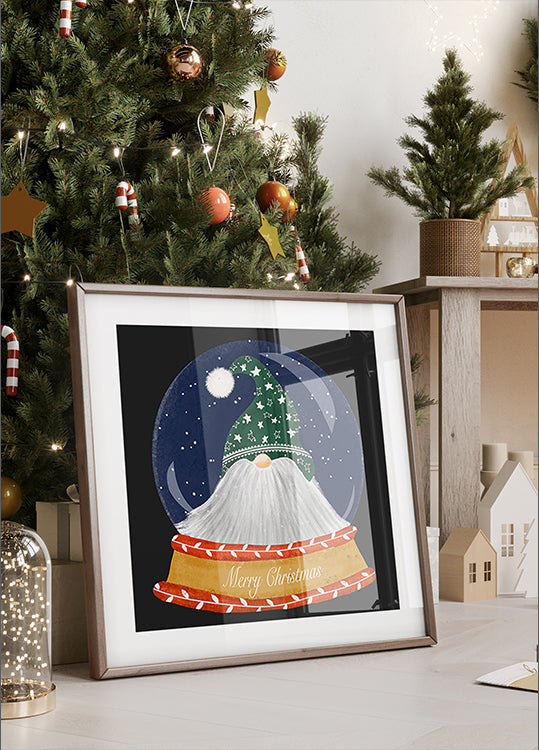 Christmas Santa Gnome Snow Globe - Merry Christmas Plakat - Posterbox