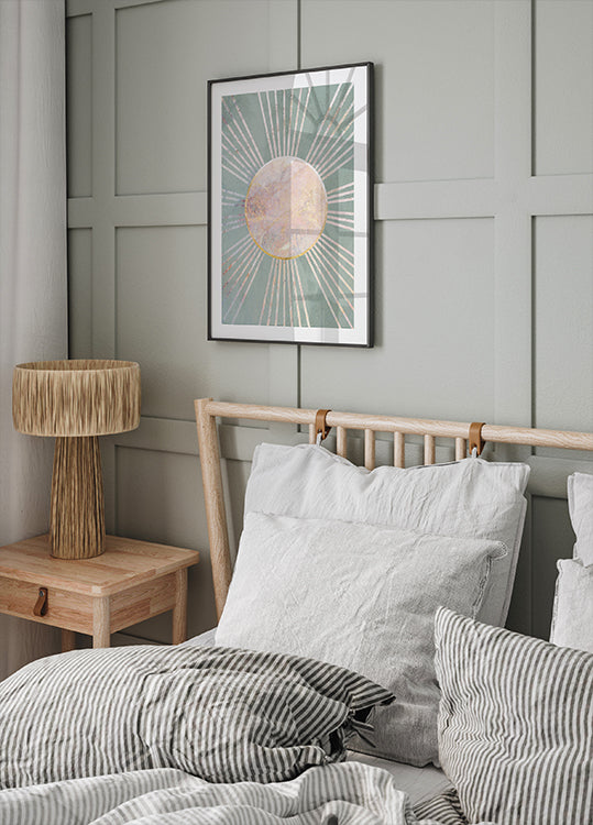 Sage Green Boho Sun Rays Plakat - Posterbox