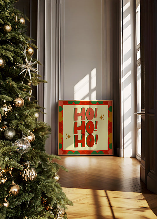 Ho Ho Ho Chirstmas Festive Illustration Poster - Posterbox