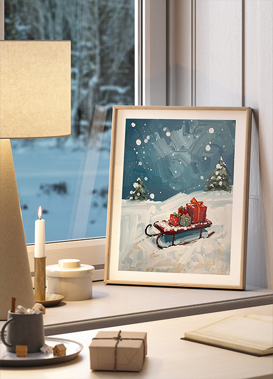 Schlitten mit Geschenken Plakat - Posterbox