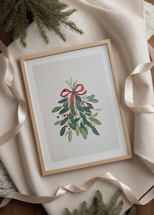 Festive Mistletoe with Red Bow Plakat - Posterbox