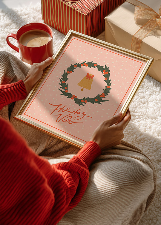 Christmas wreath with bell and bow Plakat - Posterbox