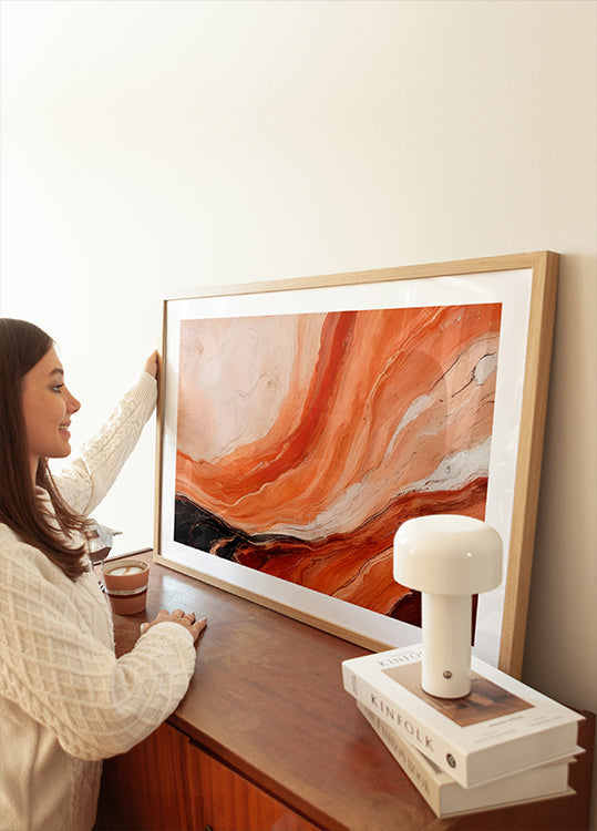 Orange And Beige Marbled Effect Plakat - Posterbox