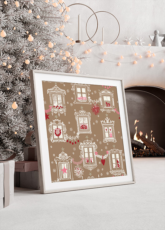 Black forest X-Mas Winter windows pattern Plakat - Posterbox