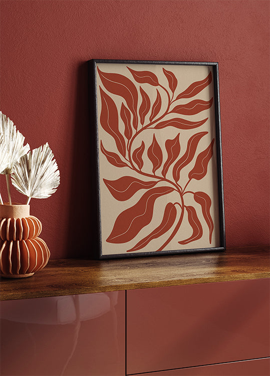 Abstraktes rotes Blatt-Poster - Posterbox.dk