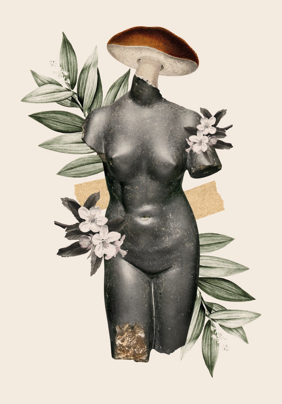 Antike weibliche Skulptur mit botanischen Elementen Poster - Posterbox.dk