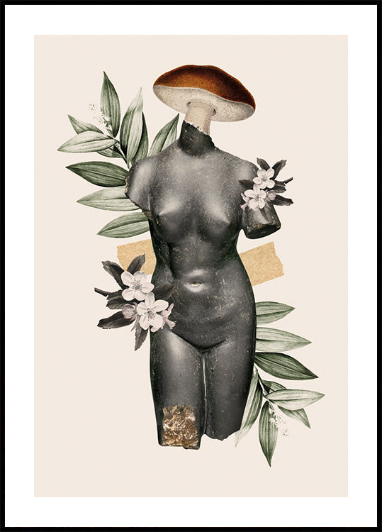 Antike weibliche Skulptur mit botanischen Elementen Poster - Posterbox.dk