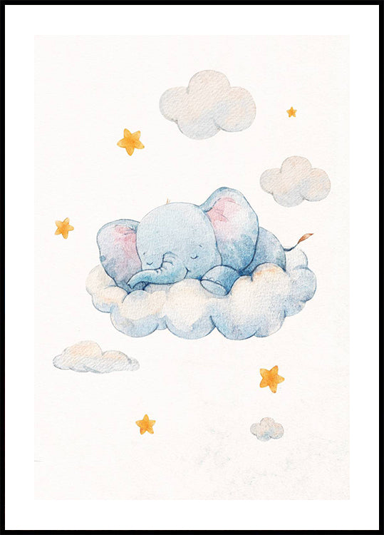 Poster „Baby Elefant träumt auf Wolken“ – Posterbox.dk