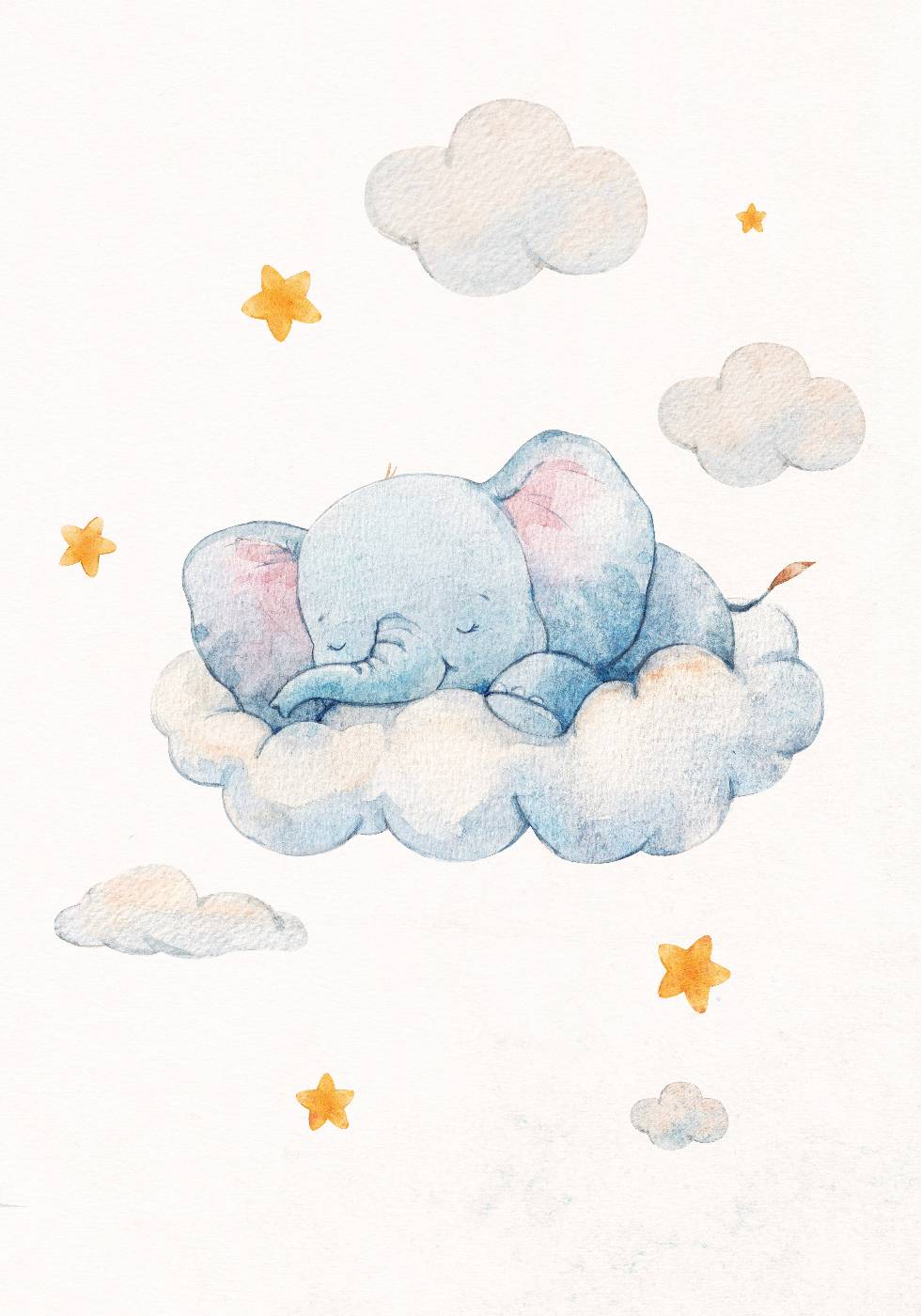 Poster „Baby Elefant träumt auf Wolken“ – Posterbox.dk