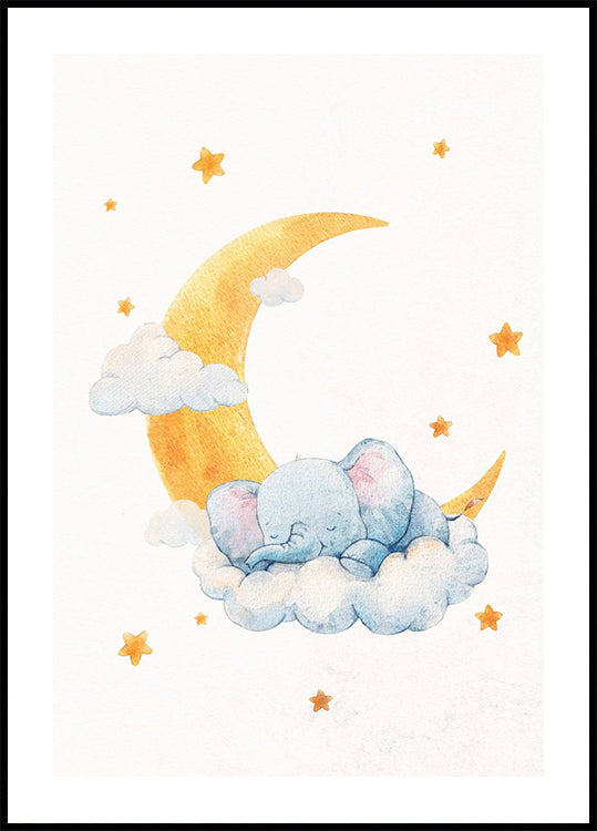 Poster „Baby-Elefant auf mondbeschienenen Wolken“ - Posterbox.dk