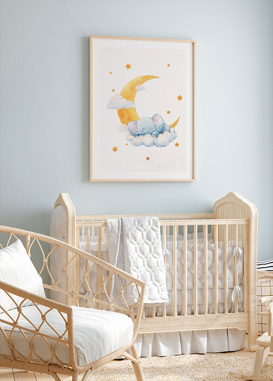 Poster „Baby-Elefant auf mondbeschienenen Wolken“ - Posterbox.dk