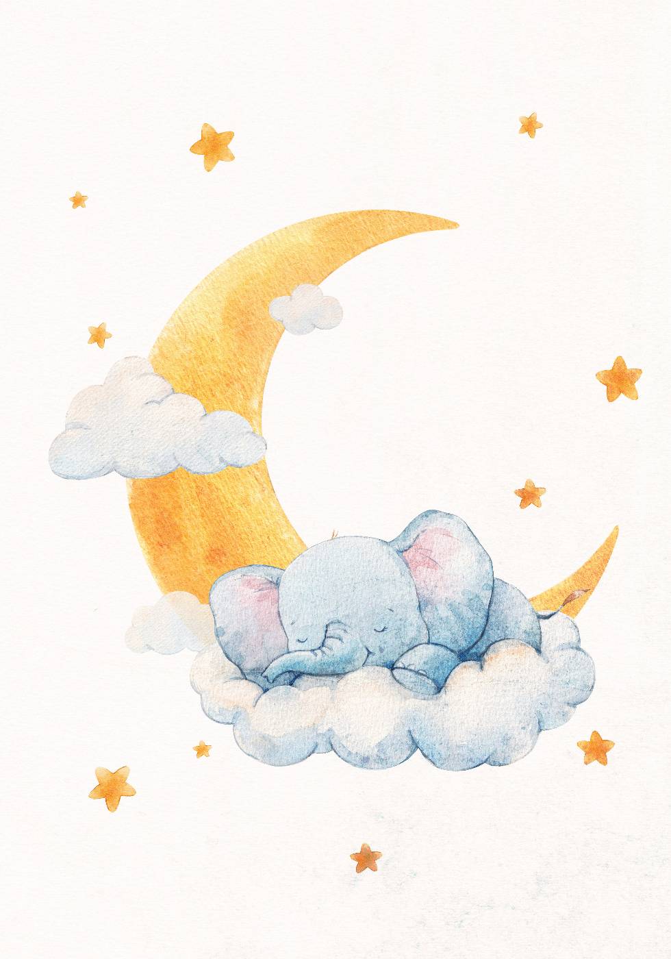 Poster „Baby-Elefant auf mondbeschienenen Wolken“ - Posterbox.dk