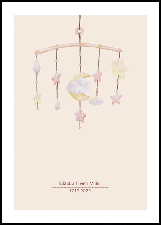 Baby-Mobile, Pastell-Kinderzimmer-personalisiertes Poster - Posterbox.dk