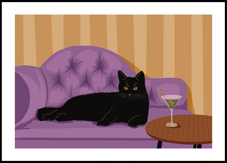 Schwarze Katze mit Martini-Poster - Posterbox.dk