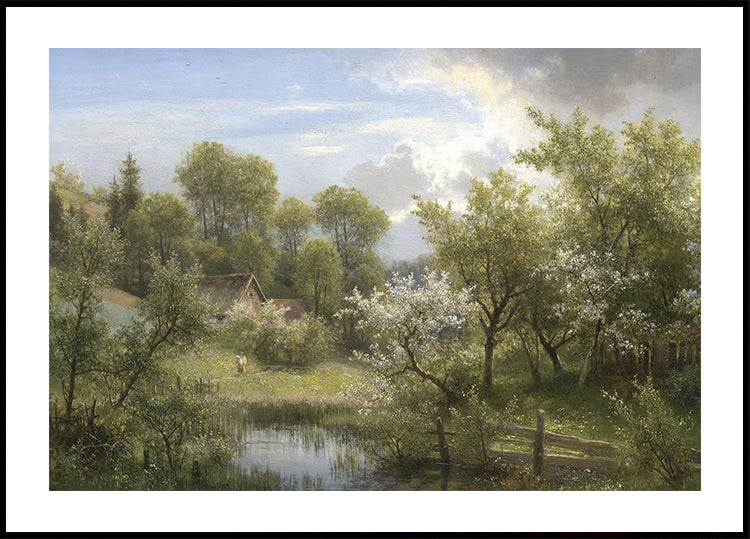Blühende Obstbäume bei Loschwitz von Eduard Leonhardi Poster - Posterbox.dk