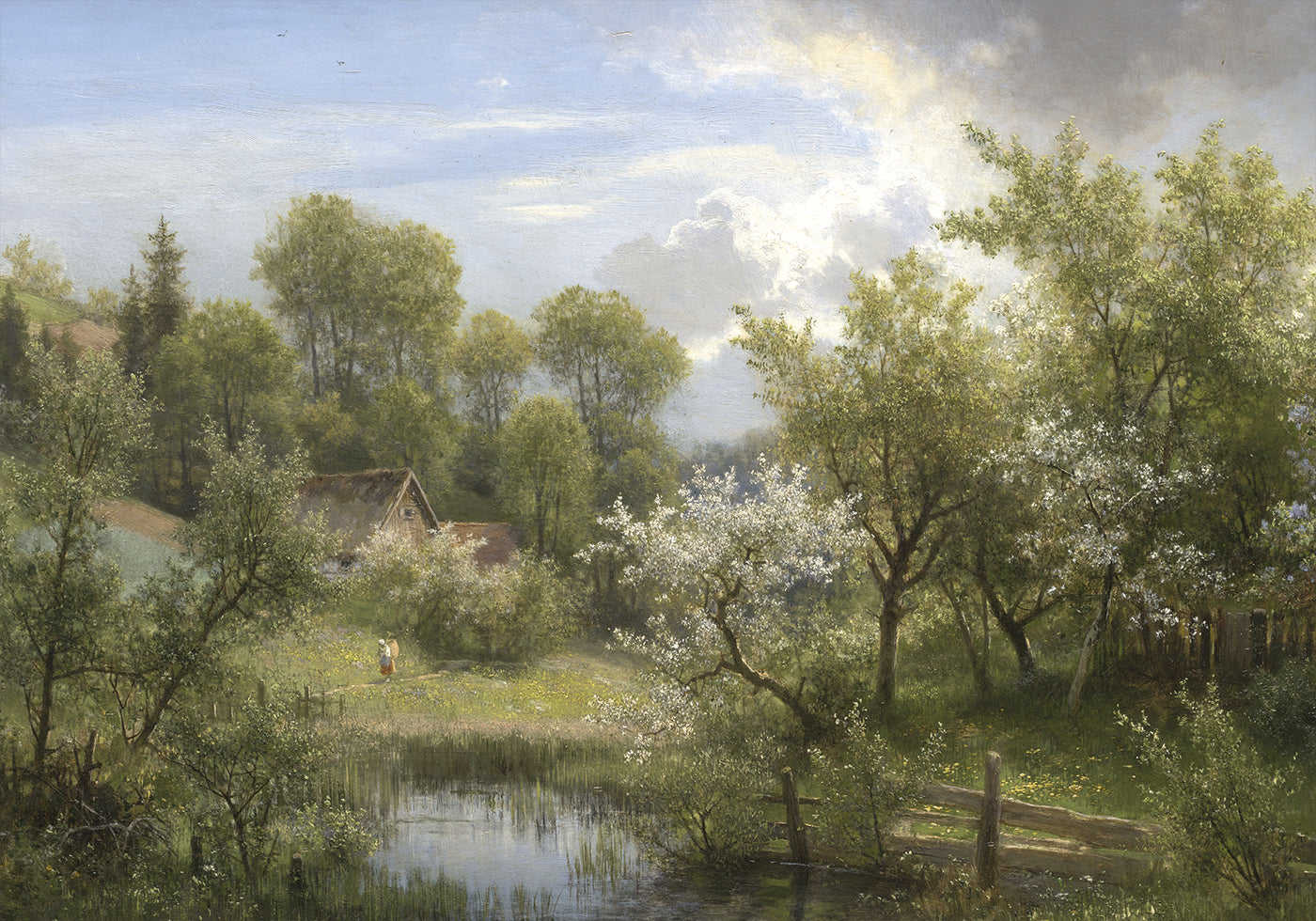 Blühende Obstbäume bei Loschwitz von Eduard Leonhardi Poster - Posterbox.dk