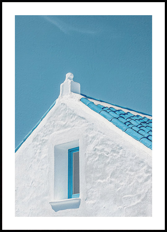 Poster mit blauem Dach und weißen Wänden - Posterbox.dk