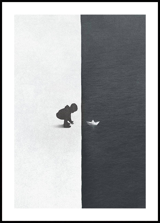 Kontrastposter „Kind mit Papierboot“ - Posterbox.dk