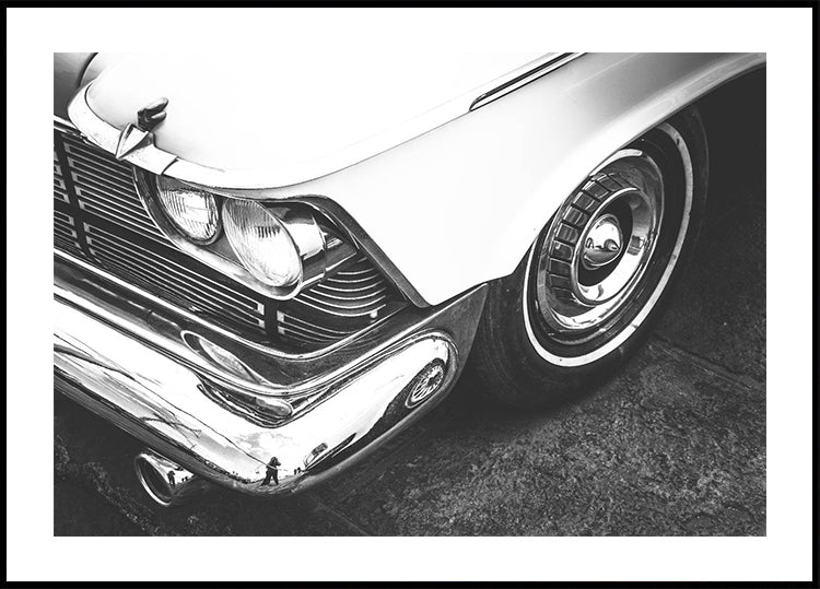 Klassisches Oldtimer-Nahaufnahme-Schwarz-Weiß-Poster - Posterbox.dk