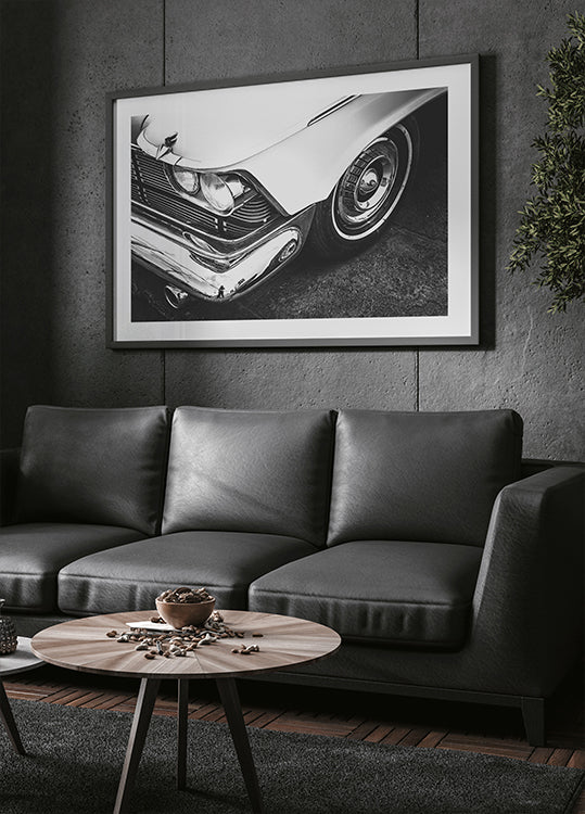 Klassisches Oldtimer-Nahaufnahme-Schwarz-Weiß-Poster - Posterbox.dk