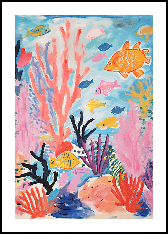 Buntes Korallenriff, tropische Fische und Meerespflanzen, Kinderposter - Posterbox.dk