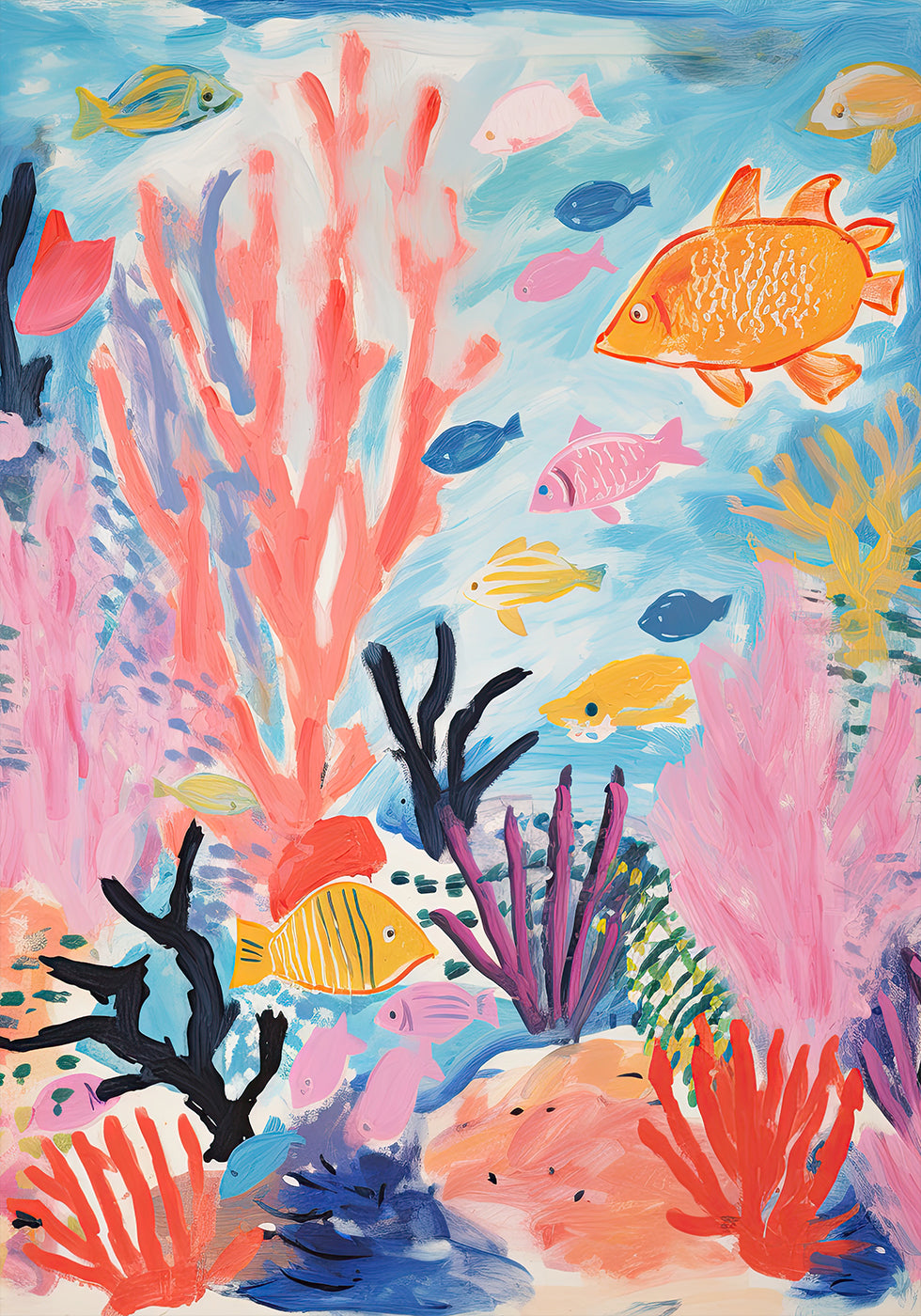 Buntes Korallenriff, tropische Fische und Meerespflanzen, Kinderposter - Posterbox.dk