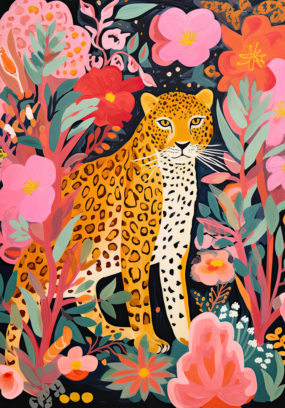 Buntes Leoparden- und Blumenposter - Posterbox.dk