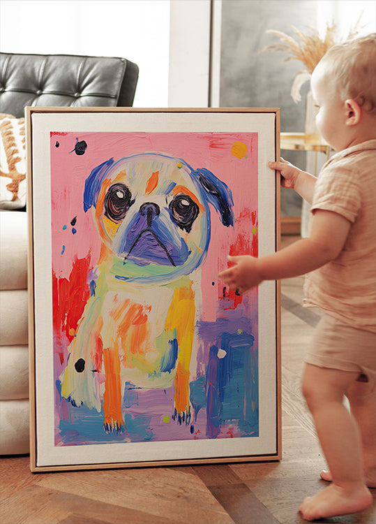Buntes Mops-Poster - Posterbox.dk