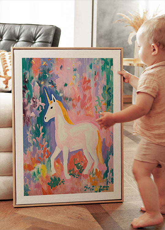 Buntes Einhorn-Poster - Posterbox.dk