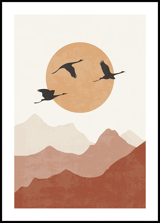 Kranichsilhouetten bei Sonnenuntergang Poster - Posterbox.dk
