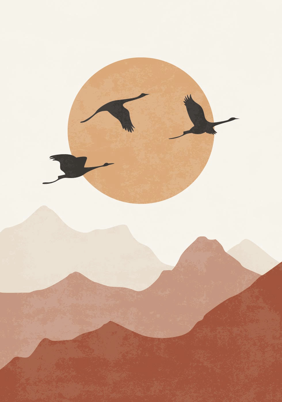 Kranichsilhouetten bei Sonnenuntergang Poster - Posterbox.dk
