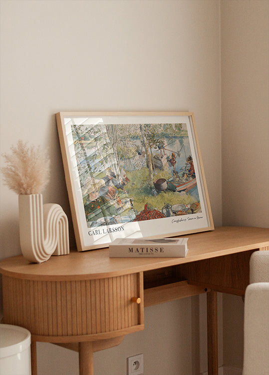 Krebsfischen, sommerliche Familienszene am Flussufer Poster - Posterbox.dk