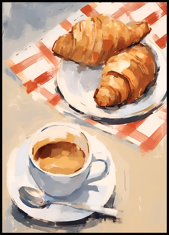Croissants und Espresso, Café-Frühstück, Französisch-Italienisches Brunch-Poster - Posterbox.dk