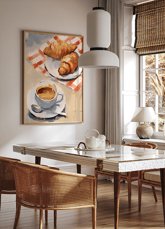 Croissants und Espresso, Café-Frühstück, Französisch-Italienisches Brunch-Poster - Posterbox.dk