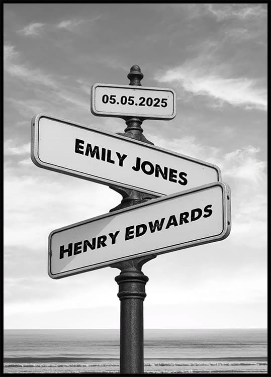 Crossroads of Love, personalisiertes Wegweiser-Poster - Posterbox.dk