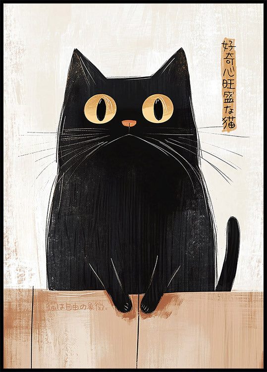 Neugierige Katze am Zaun, auffälliges Tierkunstposter - Posterbox.dk