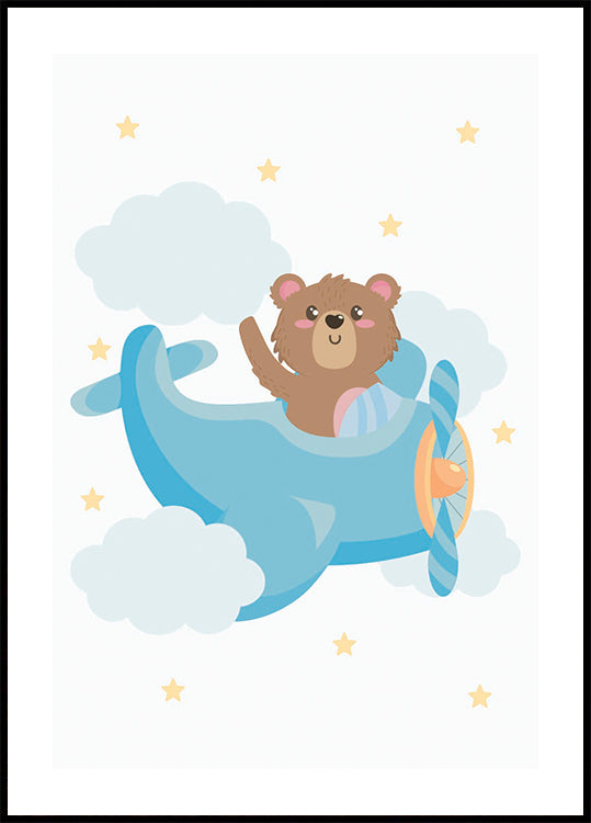 Süßes Teddybär-Flugzeug-Poster - Posterbox.dk