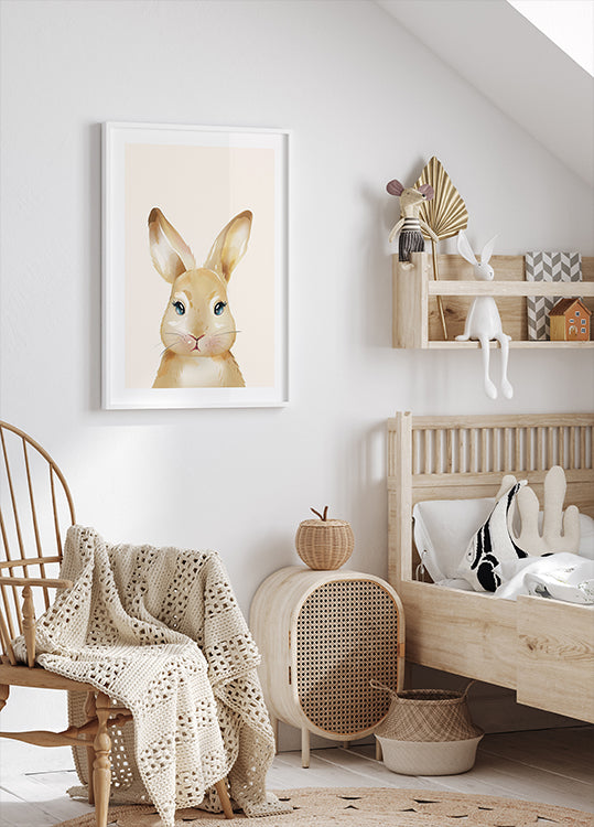 Niedliches Aquarell-Häschen, Tier-Kinderzimmer-Druckposter - Posterbox.dk