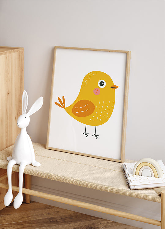 Niedliches gelbes Vogel-Illustrationsposter - Posterbox.dk