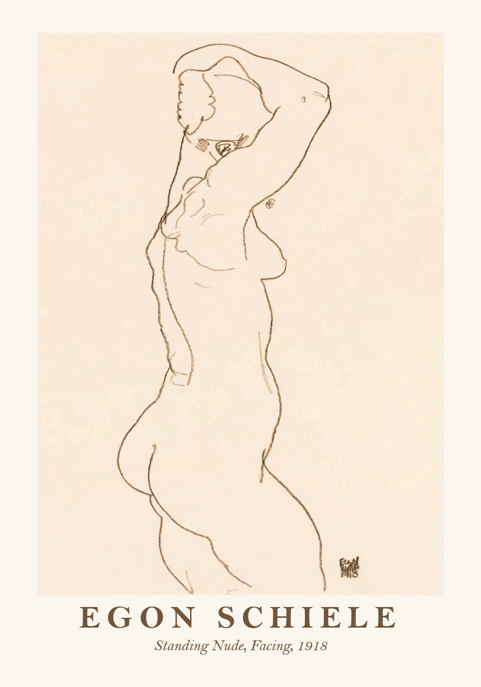 Egon Schiele, Stehender Akt mit dem Gesicht zugewandt Poster - Posterbox.dk