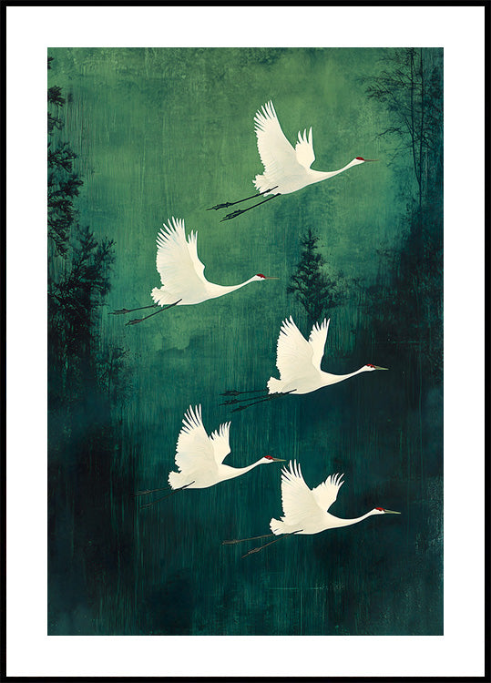 Elegantes Poster mit fliegenden Kranichen - Posterbox.dk