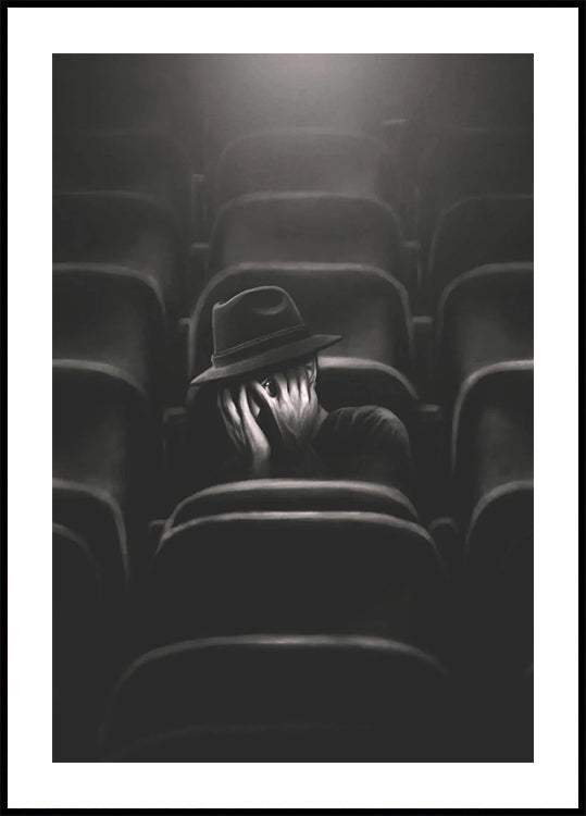 Angst, einsamer Mann im Theater mit verstecktem Gesicht Poster - Posterbox.dk